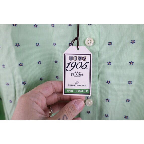 New Jos A Bank Mens 2XL Slim Fit Flower Stretch Collared Button Shirt Green - Picture 5 of 12